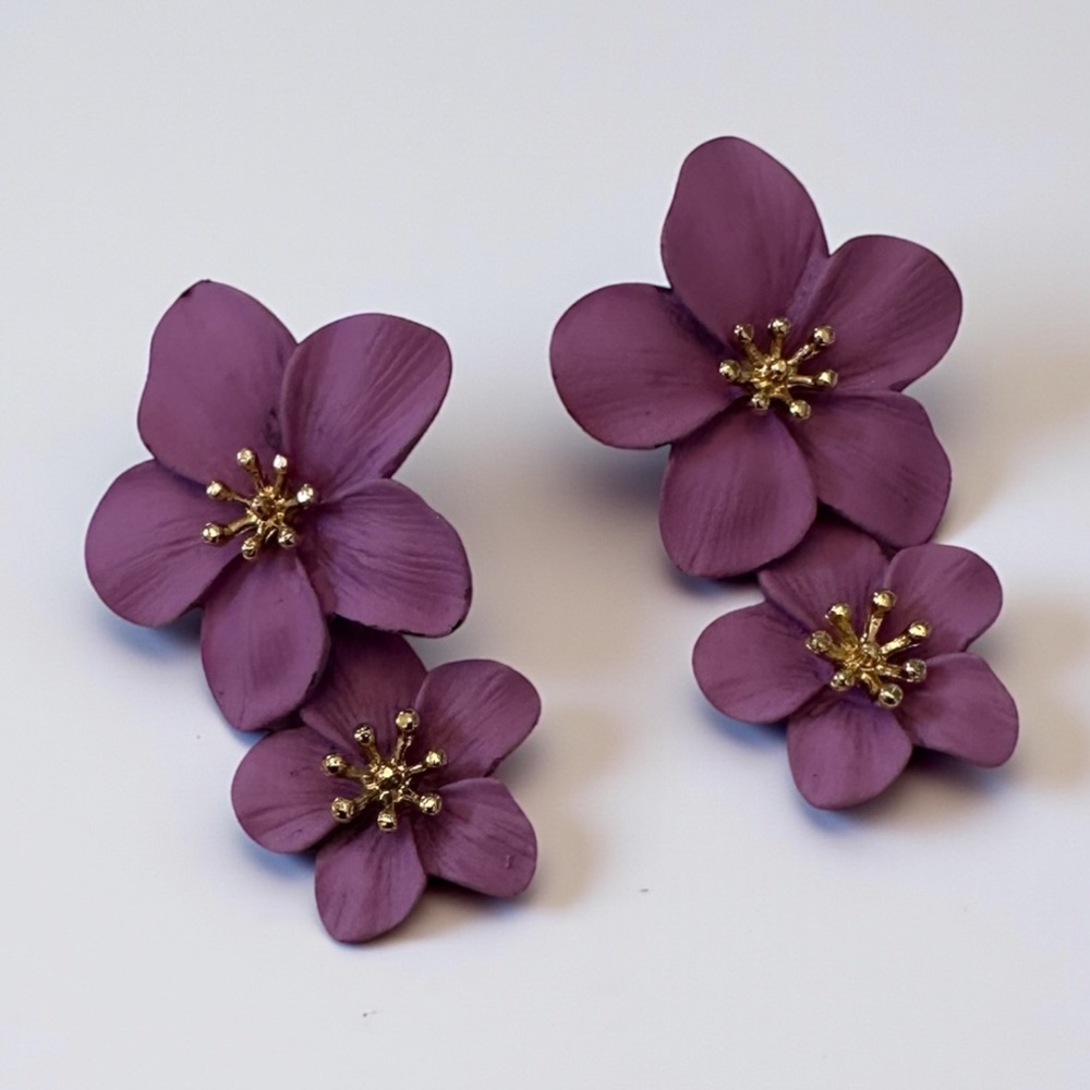 Elegant Purple Floral Huge Eye Catching Statement Earrings